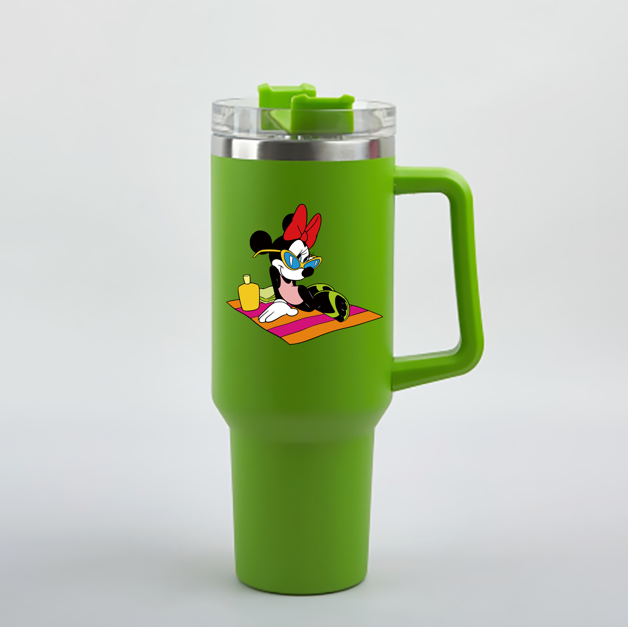 （画像用） ミッキーマウス Mickey Mouse 1200mL車用タンブラー - クリスタルステッカー（プラスチックストロー付き）